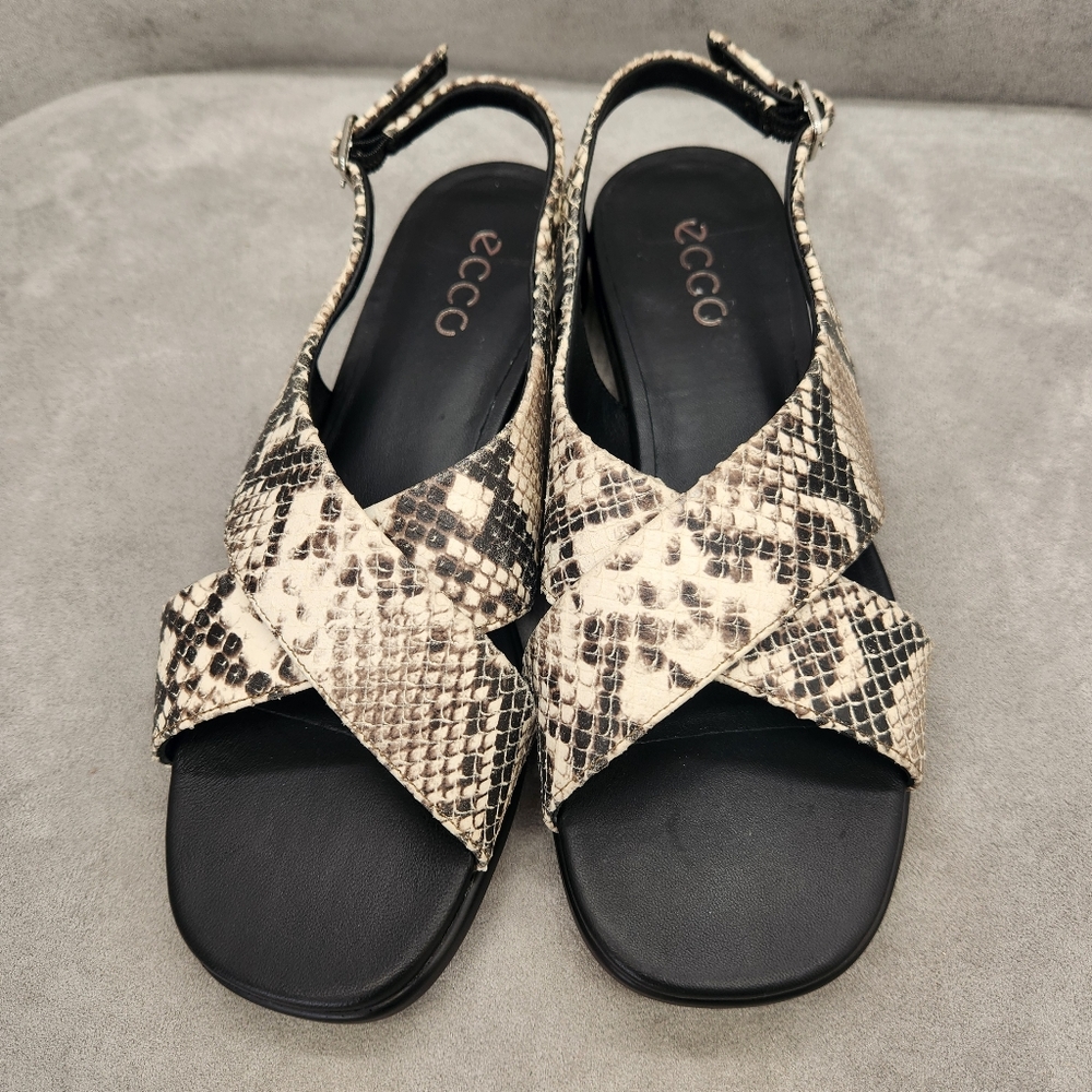 Ecco Slingback Sandals Women's 6.5 Grey Leather Sculpted Alba 25 Snake New $150
